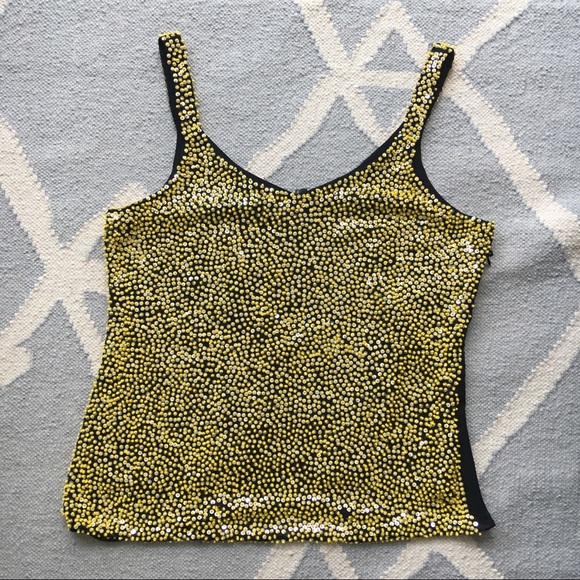 Aqua Tops - Aqua / Black & Yellow Sequined Tank / Large